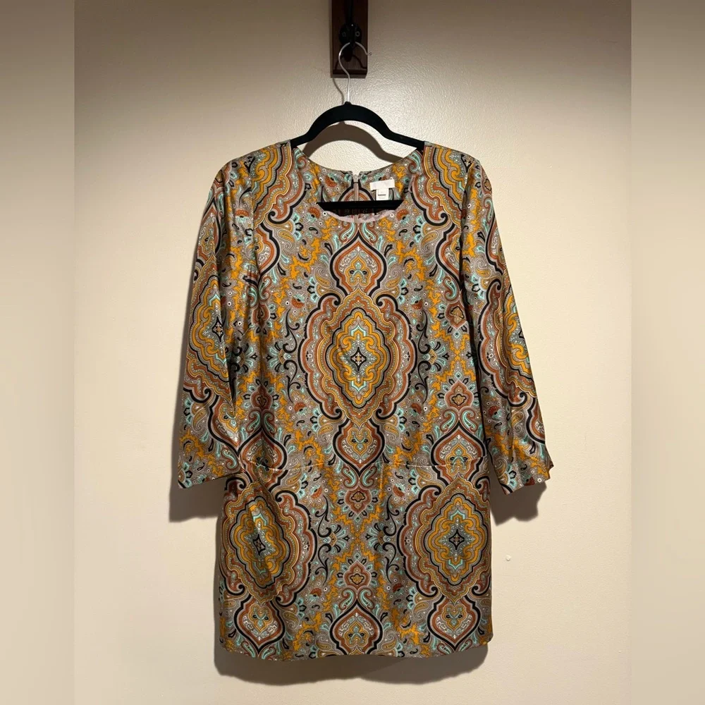 J. Crew Paisley Mini Dress in Mustard, Teal, Brown